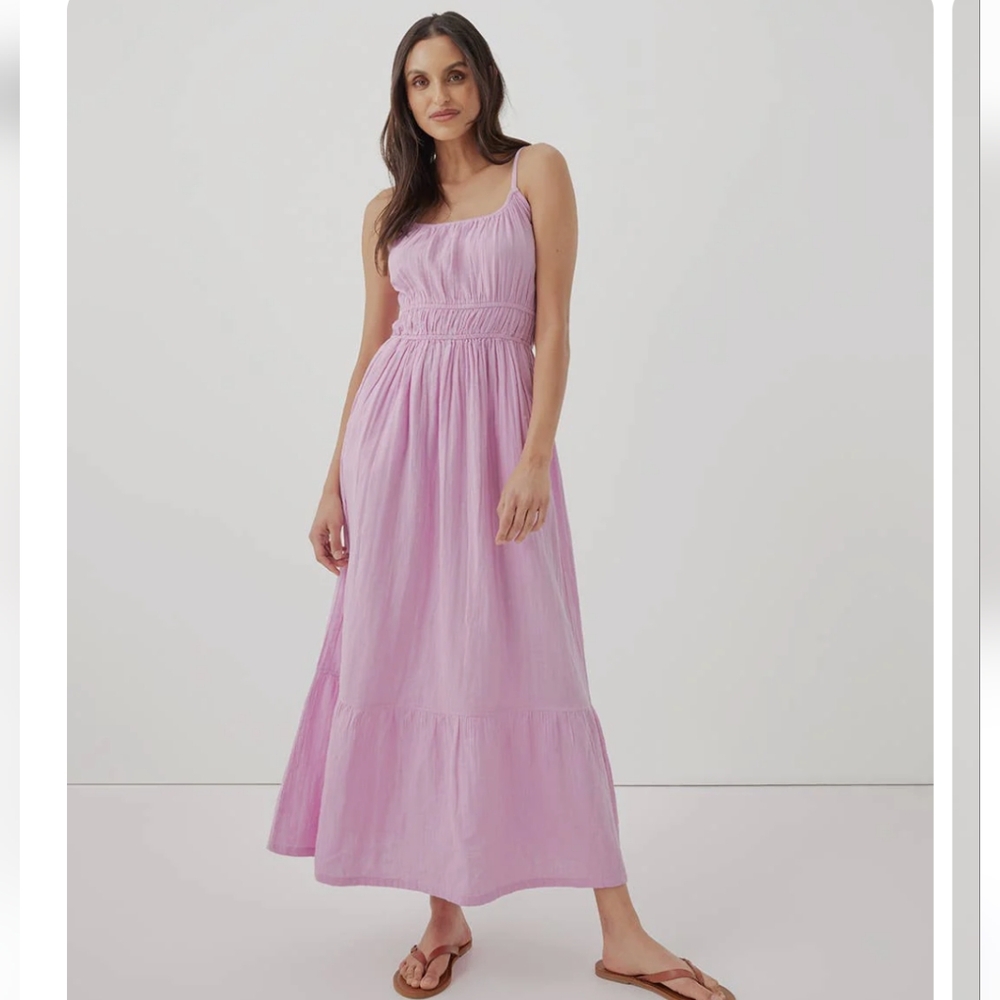 Pact Lavender Smocked Waist Maxi Dress